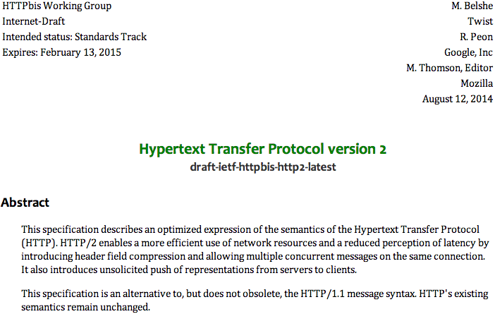 HTTP 2.0 Specification